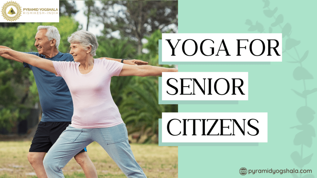 Two senior citizens practicing yoga outdoors in a park